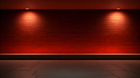Empty geometrical Room in Brick Red Colors with beautiful Lighting. Futuristic Background for Product Presentation.の素材