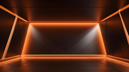 Empty geometrical room in burnt orange colors with beautiful lighting. Futuristic Background for Product Presentation.の素材