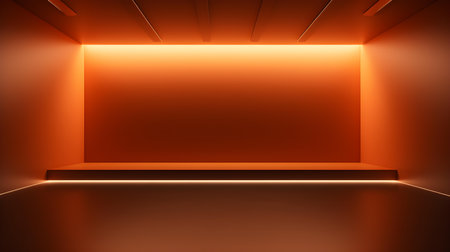 Empty geometrical room in burnt orange colors with beautiful lighting. Futuristic Background for Product Presentation.の素材