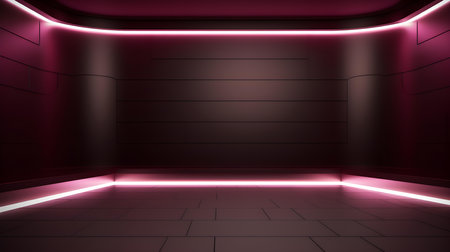 Empty geometrical room in burgundy colors with beautiful lighting. Futuristic Background for Product Presentation.の素材