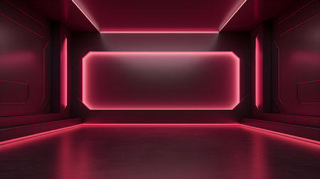 Empty geometrical room in burgundy colors with beautiful lighting. Futuristic Background for Product Presentation.の素材