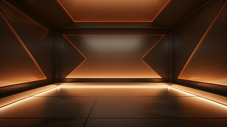 Empty geometrical room in caramel colors with beautiful lighting. Futuristic Background for Product Presentation.の素材