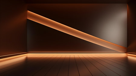 Empty geometrical room in caramel colors with beautiful lighting. Futuristic Background for Product Presentation.の素材