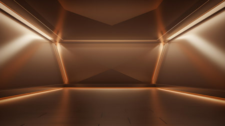 Empty geometrical room in caramel colors with beautiful lighting. Futuristic Background for Product Presentation.の素材