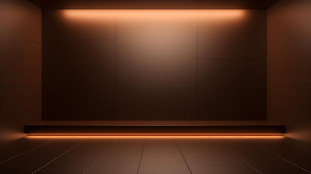 Empty geometrical room in chocolate colors with beautiful lighting. Futuristic Background for Product Presentation.の素材