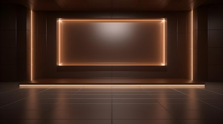 Empty geometrical room in chocolate colors with beautiful lighting. Futuristic Background for Product Presentation.の素材