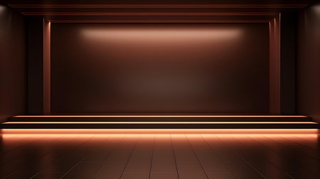 Empty geometrical room in chocolate colors with beautiful lighting. Futuristic Background for Product Presentation.の素材