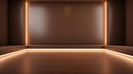 Empty geometrical room in chocolate colors with beautiful lighting. Futuristic Background for Product Presentation.の素材