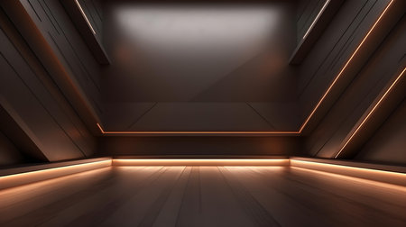 Empty geometrical room in chocolate colors with beautiful lighting. Futuristic Background for Product Presentation.の素材