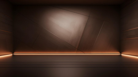 Empty geometrical room in chocolate colors with beautiful lighting. Futuristic Background for Product Presentation.の素材