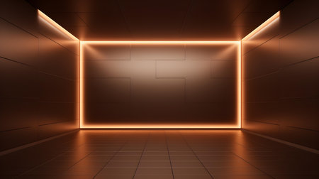 Empty geometrical room in chocolate colors with beautiful lighting. Futuristic Background for Product Presentation.の素材
