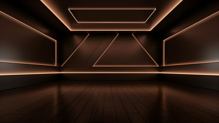 Empty geometrical room in chocolate colors with beautiful lighting. Futuristic Background for Product Presentation.の素材