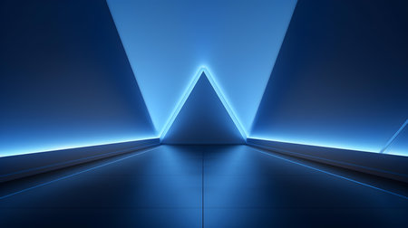 Empty geometrical Room in Cornflower Blue Colors with beautiful Lighting. Futuristic Background for Product Presentation.の素材