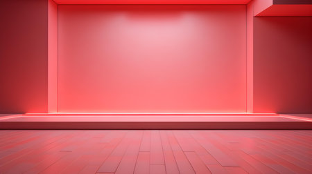 Empty geometrical Room in Coral Pink Colors with beautiful Lighting. Futuristic Background for Product Presentation.の素材