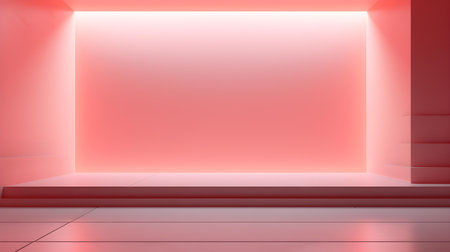Empty geometrical Room in Coral Pink Colors with beautiful Lighting. Futuristic Background for Product Presentation.の素材
