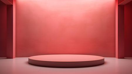 Empty geometrical Room in Coral Pink Colors with beautiful Lighting. Futuristic Background for Product Presentation.の素材