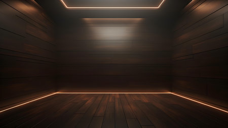 Empty geometrical Room in Dark Brown Colors with beautiful Lighting. Futuristic Background for Product Presentation.の素材