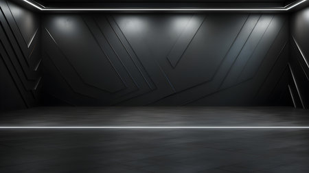 Empty geometrical Room in Dark Gray Colors with beautiful Lighting. Futuristic Background for Product Presentation.の素材