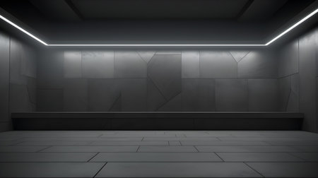 Empty geometrical Room in Dark Gray Colors with beautiful Lighting. Futuristic Background for Product Presentation.の素材