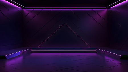 Empty geometrical Room in Dark Purple Colors with beautiful Lighting. Futuristic Background for Product Presentation.の素材