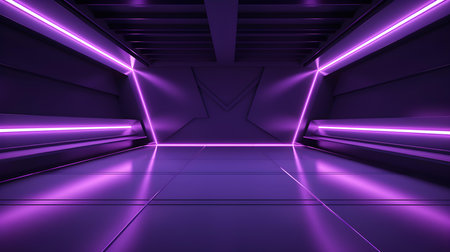 Empty geometrical Room in Dark Purple Colors with beautiful Lighting. Futuristic Background for Product Presentation.の素材