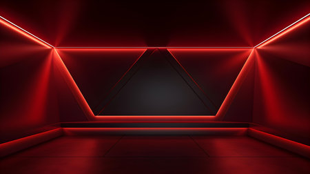 Empty geometrical Room in Dark Red Colors with beautiful Lighting. Futuristic Background for Product Presentation.の素材