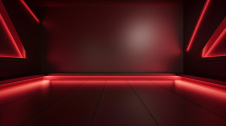 Empty geometrical Room in Dark Red Colors with beautiful Lighting. Futuristic Background for Product Presentation.の素材