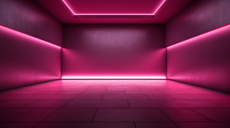 Empty geometrical Room in Deep Pink Colors with beautiful Lighting. Futuristic Background for Product Presentation.の素材