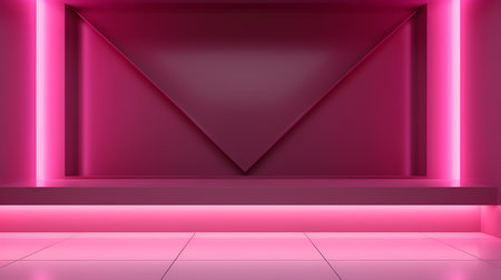 Empty geometrical Room in Deep Pink Colors with beautiful Lighting. Futuristic Background for Product Presentation.の素材