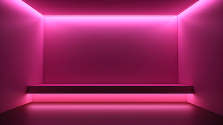 Empty geometrical Room in Deep Pink Colors with beautiful Lighting. Futuristic Background for Product Presentation.の素材