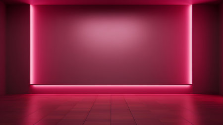 Empty geometrical Room in Deep Pink Colors with beautiful Lighting. Futuristic Background for Product Presentation.の素材