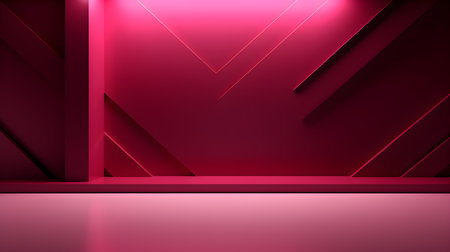 Empty geometrical Room in Deep Pink Colors with beautiful Lighting. Futuristic Background for Product Presentation.の素材