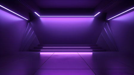 Empty geometrical Room in Deep Purple Colors with beautiful Lighting. Futuristic Background for Product Presentation.の素材
