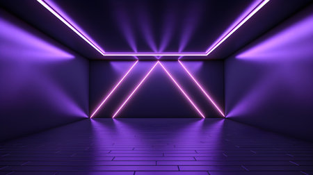 Empty geometrical Room in Deep Purple Colors with beautiful Lighting. Futuristic Background for Product Presentation.の素材