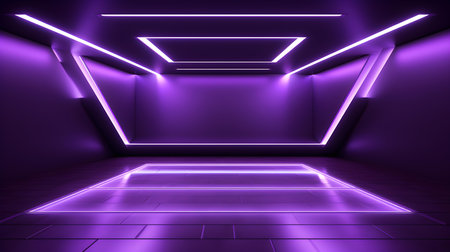 Empty geometrical Room in Deep Purple Colors with beautiful Lighting. Futuristic Background for Product Presentation.の素材