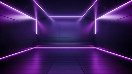 Empty geometrical Room in Deep Purple Colors with beautiful Lighting. Futuristic Background for Product Presentation.の素材
