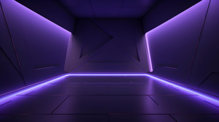 Empty geometrical Room in Deep Purple Colors with beautiful Lighting. Futuristic Background for Product Presentation.の素材