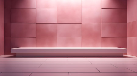 Empty geometrical Room in Dusty Rose Colors with beautiful Lighting. Futuristic Background for Product Presentation.の素材