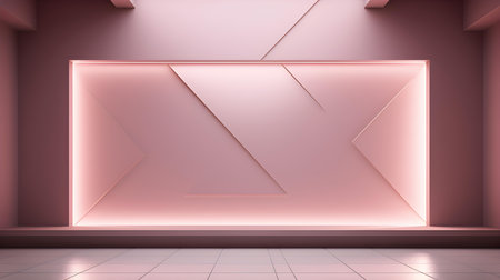 Empty geometrical Room in Dusty Rose Colors with beautiful Lighting. Futuristic Background for Product Presentation.の素材