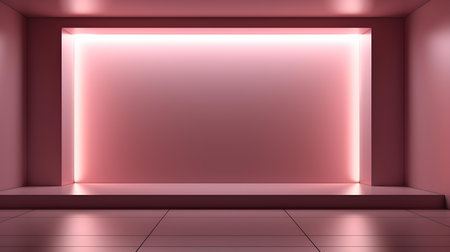 Empty geometrical Room in Dusty Rose Colors with beautiful Lighting. Futuristic Background for Product Presentation.の素材