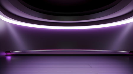 Empty geometrical Room in Eggplant Colors with beautiful Lighting. Futuristic Background for Product Presentation.の素材
