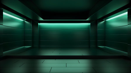 Empty geometrical Room in Emerald Colors with beautiful Lighting. Futuristic Background for Product Presentation.の素材