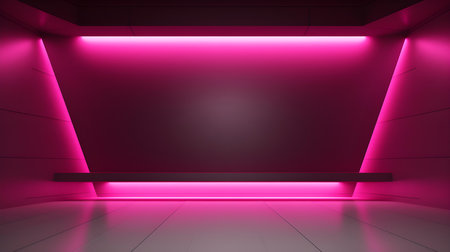 Empty geometrical Room in Fuchsia Colors with beautiful Lighting. Futuristic Background for Product Presentation.の素材