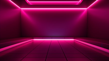 Empty geometrical Room in Fuchsia Colors with beautiful Lighting. Futuristic Background for Product Presentation.の素材