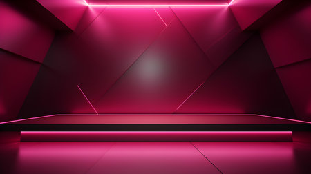 Empty geometrical Room in Fuchsia Colors with beautiful Lighting. Futuristic Background for Product Presentation.の素材