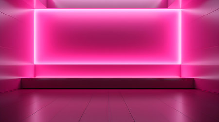 Empty geometrical Room in Fuchsia Colors with beautiful Lighting. Futuristic Background for Product Presentation.の素材