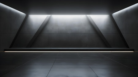 Empty geometrical room in gray colors with beautiful lighting. Futuristic Background for Product Presentation.の素材