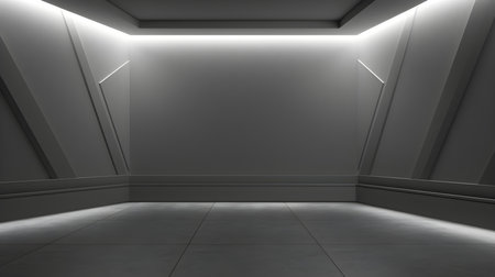 Empty geometrical room in gray colors with beautiful lighting. Futuristic Background for Product Presentation.の素材