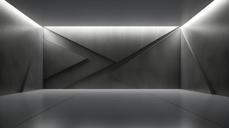 Empty geometrical room in gray colors with beautiful lighting. Futuristic Background for Product Presentation.の素材
