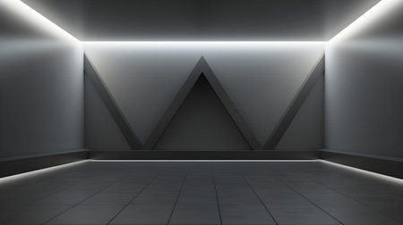 Empty geometrical room in gray colors with beautiful lighting. Futuristic Background for Product Presentation.の素材